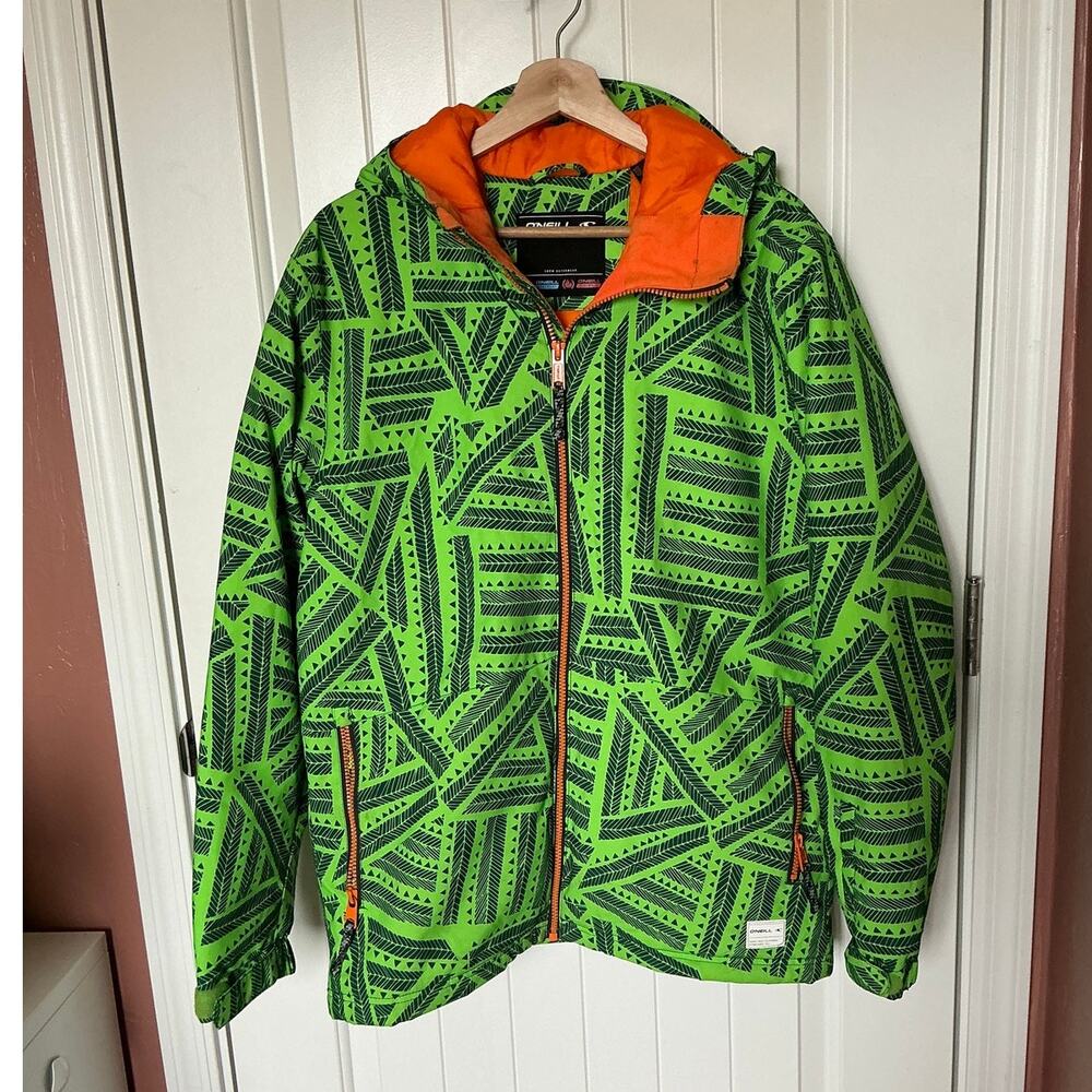 O'Neill Youth Abstract Patterned Snow Jacket Y16 Neon Green/Orange